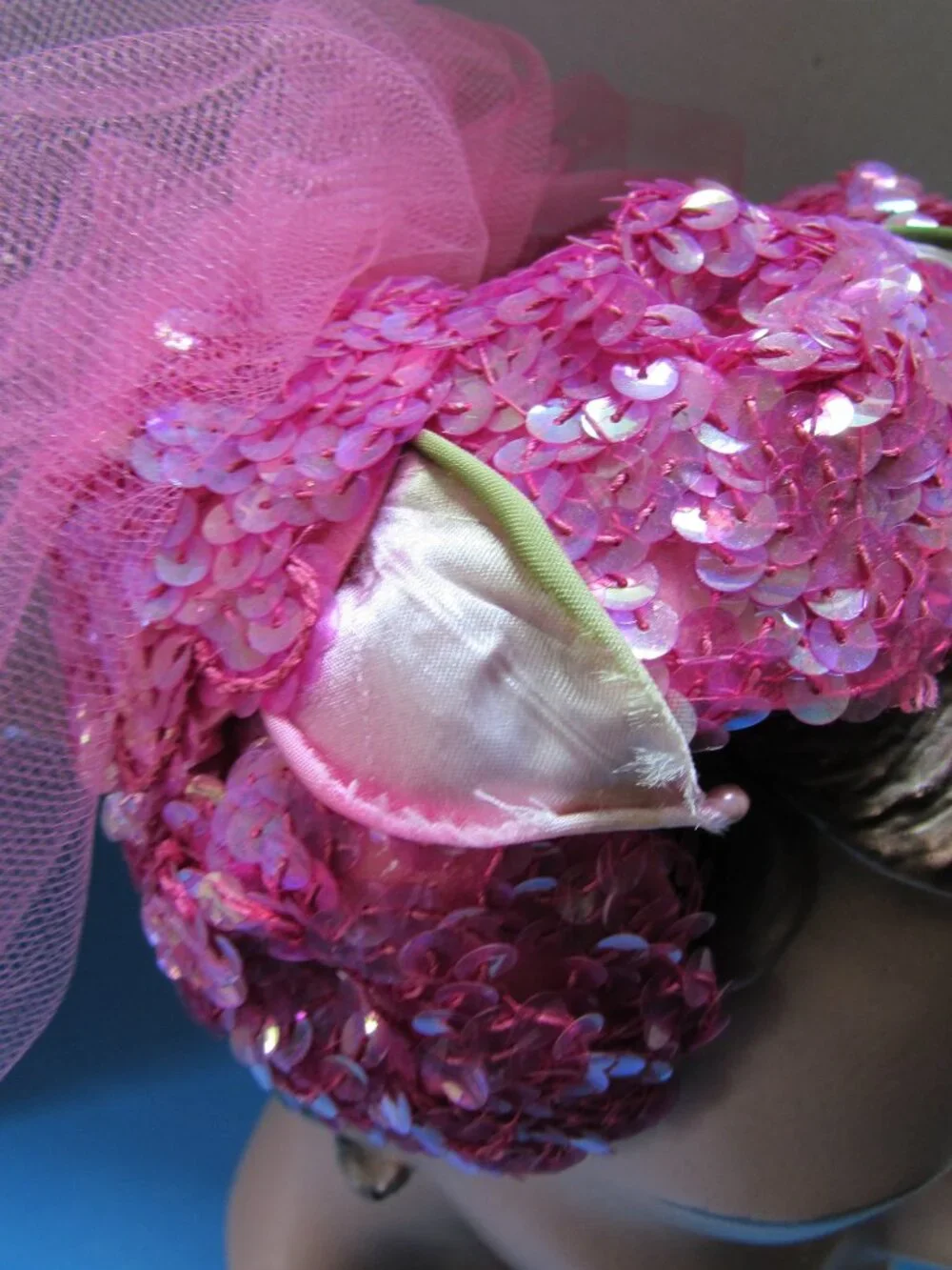 Vintage Half Hat Fuchsia Sequins Pink Veil